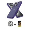 MARSİLYAN™- iPhone 15 Pro Max Kılıf Atlas Form - Siyah Buffer Cam Ekran Koruyucu + Gümüş PVD Metal Kamera Lens
