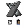 MARSİLYAN™- iPhone 15 Pro Max Kılıf Atlas Form - Siyah Buffer Hayalet Cam Ekran Koruyucu + PVD Metal Kamera Lens - GS