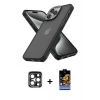 MARSİLYAN™- iPhone 15 Pro Max Kılıf Atlas Form - Siyah Buffer Hayalet Cam Ekran Koruyucu + PVD Metal Kamera Lens - LT