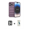 MARSİLYAN™- iPhone 15 Pro Max Kılıf Atlas Koleksiyonu - Şeffaf Pasifik Cam Ekran Koruyucu + PVD Metal Kamera Lens - LT