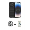 MARSİLYAN™- iPhone 15 Pro Max Kılıf Atlas Koleksiyonu - Şeffaf Pasifik Cam Ekran Koruyucu + PVD Metal Kamera Lens - LT