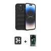 MARSİLYAN™- iPhone 15 Pro Max Kılıf Atlas Koleksiyonu - Siyah 360 Mat Full Body Arka Koruyucu + PVD Metal Kamera Lens - GI