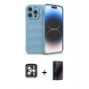 MARSİLYAN™- iPhone 15 Pro Max Kılıf Atlas Koleksiyonu - Siyah 3D Antistatik Hayalet Cam Ekran Koruyucu + PVD Metal Kamera Lens - GI