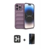 MARSİLYAN™- iPhone 15 Pro Max Kılıf Atlas Koleksiyonu - Siyah 3D Antistatik Hayalet Cam Ekran Koruyucu + PVD Metal Kamera Lens - GI