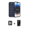 MARSİLYAN™- iPhone 15 Pro Max Kılıf Atlas Koleksiyonu - Siyah 3D Antistatik Hayalet Cam Ekran Koruyucu + PVD Metal Kamera Lens - GI