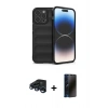 MARSİLYAN™- iPhone 15 Pro Max Kılıf Atlas Koleksiyonu - Siyah 3D Antistatik Hayalet Cam Ekran Koruyucu + Raze Metal Kamera Lens - LT