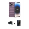 MARSİLYAN™- iPhone 15 Pro Max Kılıf Atlas Koleksiyonu - Siyah 3D Antistatik Hayalet Cam Ekran Koruyucu + Raze Metal Kamera Lens - LT