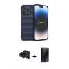 MARSİLYAN™- iPhone 15 Pro Max Kılıf Atlas Koleksiyonu - Siyah 3D Antistatik Hayalet Cam Ekran Koruyucu + Raze Metal Kamera Lens - LT