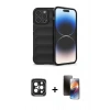MARSİLYAN™- iPhone 15 Pro Max Kılıf Atlas Koleksiyonu - Siyah 3D Antistatik Mat Seramik Nano Ekran Koruyucu + PVD Metal Kamera Lens - SH