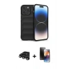 MARSİLYAN™- iPhone 15 Pro Max Kılıf Atlas Koleksiyonu - Siyah 3D Antistatik Mat Seramik Nano Ekran Koruyucu + Raze Metal Kamera Lens - TMGI