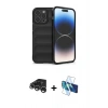 MARSİLYAN™- iPhone 15 Pro Max Kılıf Atlas Koleksiyonu - Siyah 3D Antistatik Seramik Nano Ekran Koruyucu + Raze Metal Kamera Lens - GS