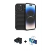 MARSİLYAN™- iPhone 15 Pro Max Kılıf Atlas Koleksiyonu - Siyah 3D Antistatik Seramik Nano Ekran Koruyucu + Raze Metal Kamera Lens - LT