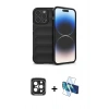 MARSİLYAN™- iPhone 15 Pro Max Kılıf Atlas Koleksiyonu - Siyah 3D Antistatik Seramik Nano Ekran Koruyucu + PVD Metal Kamera Lens - SH