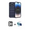 MARSİLYAN™- iPhone 15 Pro Max Kılıf Atlas Koleksiyonu - Siyah 3D Antistatik Seramik Nano Ekran Koruyucu + PVD Metal Kamera Lens - GS