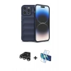 MARSİLYAN™- iPhone 15 Pro Max Kılıf Atlas Koleksiyonu - Siyah 3D Antistatik Seramik Nano Ekran Koruyucu + Raze Metal Kamera Lens - GS
