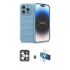 MARSİLYAN™- iPhone 15 Pro Max Kılıf Atlas Koleksiyonu - Siyah 3D Antistatik Seramik Nano Ekran Koruyucu + PVD Metal Kamera Lens - GS