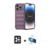 MARSİLYAN™- iPhone 15 Pro Max Kılıf Atlas Koleksiyonu - Siyah 3D Antistatik Seramik Nano Ekran Koruyucu + PVD Metal Kamera Lens - SH