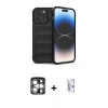 MARSİLYAN™- iPhone 15 Pro Max Kılıf Atlas Koleksiyonu - Siyah Bilvis 0.18mm Plus Cam Ekran Koruyucu + Gümüş PVD Metal Kamera Lens