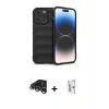 MARSİLYAN™- iPhone 15 Pro Max Kılıf Atlas Koleksiyonu - Siyah Bilvis 0.18mm Plus Cam Ekran Koruyucu + Gümüş Raze Metal Kamera Lens