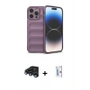 MARSİLYAN™- iPhone 15 Pro Max Kılıf Atlas Koleksiyonu - Siyah Bilvis 0.18mm Plus Cam Ekran Koruyucu + Lacivert Raze Metal Kamera Lens
