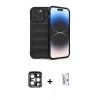 MARSİLYAN™- iPhone 15 Pro Max Kılıf Atlas Koleksiyonu - Siyah Bilvis 0.18mm Plus Cam Ekran Koruyucu + PVD Metal Kamera Lens - LT