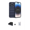 MARSİLYAN™- iPhone 15 Pro Max Kılıf Atlas Koleksiyonu - Siyah Bilvis 0.18mm Plus Cam Ekran Koruyucu + Lacivert Raze Metal Kamera Lens