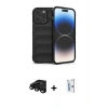 MARSİLYAN™- iPhone 15 Pro Max Kılıf Atlas Koleksiyonu - Siyah Bilvis 0.18mm Plus Cam Ekran Koruyucu + Raze Metal Kamera Lens - SH