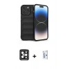 MARSİLYAN™- iPhone 15 Pro Max Kılıf Atlas Koleksiyonu - Siyah Bilvis 0.18mm Plus Cam Ekran Koruyucu + PVD Metal Kamera Lens - SH