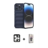 MARSİLYAN™- iPhone 15 Pro Max Kılıf Atlas Koleksiyonu - Siyah Bilvis 3D Cam Ekran Koruyucu + PVD Metal Kamera Lens - GS