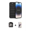 MARSİLYAN™- iPhone 15 Pro Max Kılıf Atlas Koleksiyonu - Siyah Bilvis 3D Mat Cam Ekran Koruyucu + PVD Metal Kamera Lens - TU