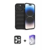 MARSİLYAN™- iPhone 15 Pro Max Kılıf Atlas Koleksiyonu - Siyah Bilvis 5in1 3D Magic Cam Ekran Koruyucu + Lacivert PVD Metal Kamera Lens