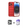MARSİLYAN™- iPhone 15 Pro Max Kılıf Atlas Koleksiyonu - Siyah Bilvis 5in1 3D Magic Cam Ekran Koruyucu + Lacivert PVD Metal Kamera Lens