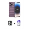 MARSİLYAN™- iPhone 15 Pro Max Kılıf Atlas Koleksiyonu - Siyah Bilvis 5in1 3D Magic Cam Ekran Koruyucu + Lacivert PVD Metal Kamera Lens