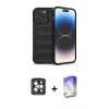 MARSİLYAN™- iPhone 15 Pro Max Kılıf Atlas Koleksiyonu - Siyah Bilvis 5in1 3D Magic Cam Ekran Koruyucu + PVD Metal Kamera Lens - GI