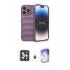 MARSİLYAN™- iPhone 15 Pro Max Kılıf Atlas Koleksiyonu - Siyah Bilvis 5in1 3D Magic Cam Ekran Koruyucu + PVD Metal Kamera Lens - GI