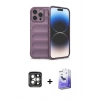 MARSİLYAN™- iPhone 15 Pro Max Kılıf Atlas Koleksiyonu - Siyah Bilvis 5in1 5D Magic Hayalet Cam Ekran Koruyucu + Gri PVD Metal Kamera Lens