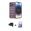 MARSİLYAN™- iPhone 15 Pro Max Kılıf Atlas Koleksiyonu - Siyah Bilvis 5in1 5D Magic Hayalet Cam Ekran Koruyucu + Gümüş Raze Metal Kamera Lens
