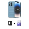 MARSİLYAN™- iPhone 15 Pro Max Kılıf Atlas Koleksiyonu - Siyah Bilvis 5in1 5D Magic Hayalet Cam Ekran Koruyucu + Siyah PVD Metal Kamera Lens