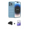 MARSİLYAN™- iPhone 15 Pro Max Kılıf Atlas Koleksiyonu - Siyah Bilvis 5in1 5D Magic Hayalet Cam Ekran Koruyucu + Raze Metal Kamera Lens - SH