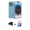 MARSİLYAN™- iPhone 15 Pro Max Kılıf Atlas Koleksiyonu - Siyah Bilvis 5in1 5D Magic Hayalet Cam Ekran Koruyucu + Gümüş Raze Metal Kamera Lens