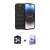 MARSİLYAN™- iPhone 15 Pro Max Kılıf Atlas Koleksiyonu - Siyah Bilvis 5in1 5D Magic Hayalet Cam Ekran Koruyucu + PVD Metal Kamera Lens - TU