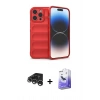 MARSİLYAN™- iPhone 15 Pro Max Kılıf Atlas Koleksiyonu - Siyah Bilvis 5in1 5D Magic Hayalet Cam Ekran Koruyucu + Gümüş Raze Metal Kamera Lens
