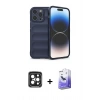 MARSİLYAN™- iPhone 15 Pro Max Kılıf Atlas Koleksiyonu - Siyah Bilvis 5in1 5D Magic Hayalet Cam Ekran Koruyucu + Siyah PVD Metal Kamera Lens