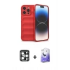 MARSİLYAN™- iPhone 15 Pro Max Kılıf Atlas Koleksiyonu - Siyah Bilvis 5in1 5D Magic Hayalet Cam Ekran Koruyucu + Lacivert PVD Metal Kamera Lens