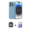 MARSİLYAN™- iPhone 15 Pro Max Kılıf Atlas Koleksiyonu - Siyah Bilvis 5in1 5D Magic Hayalet Cam Ekran Koruyucu + PVD Metal Kamera Lens - TU