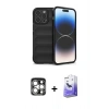 MARSİLYAN™- iPhone 15 Pro Max Kılıf Atlas Koleksiyonu - Siyah Bilvis 5in1 5D Magic Hayalet Cam Ekran Koruyucu + PVD Metal Kamera Lens - GS