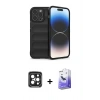 MARSİLYAN™- iPhone 15 Pro Max Kılıf Atlas Koleksiyonu - Siyah Bilvis 5in1 5D Magic Hayalet Cam Ekran Koruyucu + Siyah PVD Metal Kamera Lens