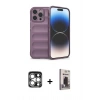 MARSİLYAN™- iPhone 15 Pro Max Kılıf Atlas Koleksiyonu - Siyah Bilvis Hayalet Cam Ekran Koruyucu + PVD Metal Kamera Lens - GS