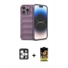 MARSİLYAN™- iPhone 15 Pro Max Kılıf Atlas Koleksiyonu - Siyah Buffer Cam Ekran Koruyucu + Gümüş PVD Metal Kamera Lens