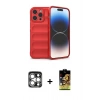 MARSİLYAN™- iPhone 15 Pro Max Kılıf Atlas Koleksiyonu - Siyah Buffer Cam Ekran Koruyucu + Gümüş PVD Metal Kamera Lens